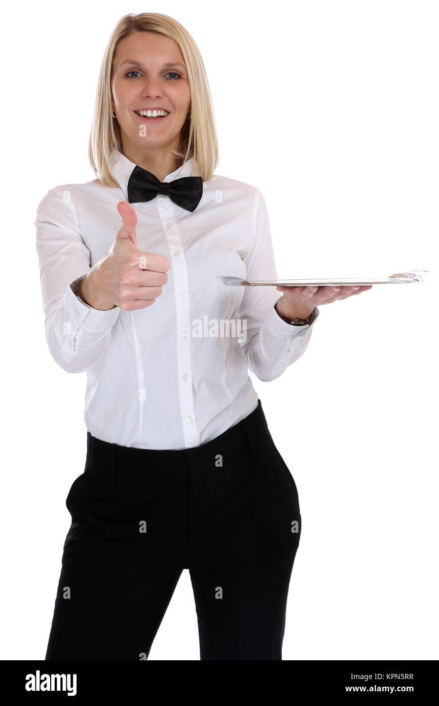 Kellner oberfrauenwald junge Kellnerin Restaurant blonde Daumen hoch Geschäftsfrau Stockfoto