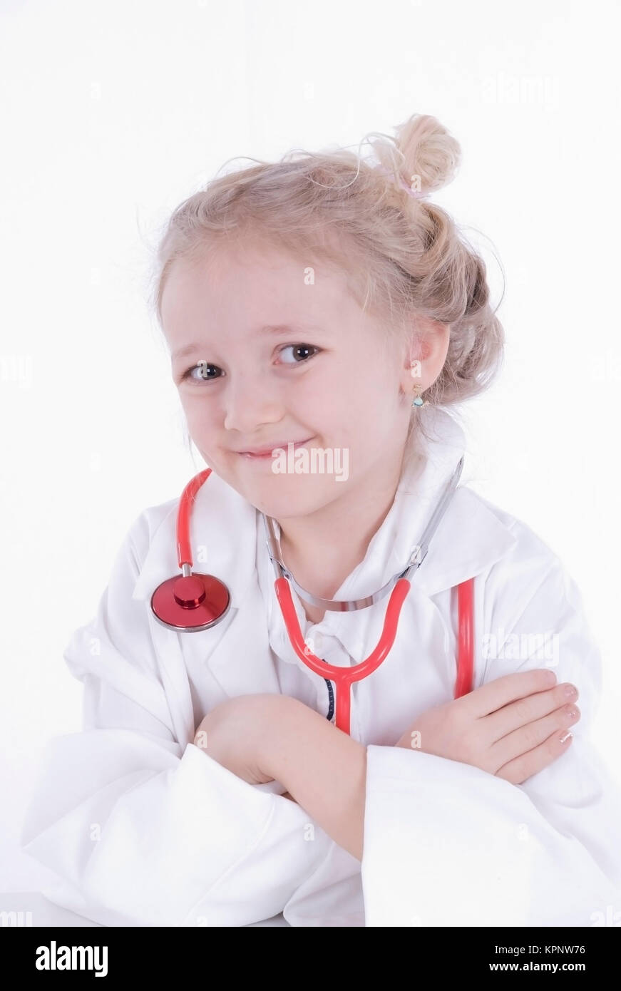 Model-release, näher, 7 Jahre, als Aerztin - Mädchen als Arzt Stockfoto