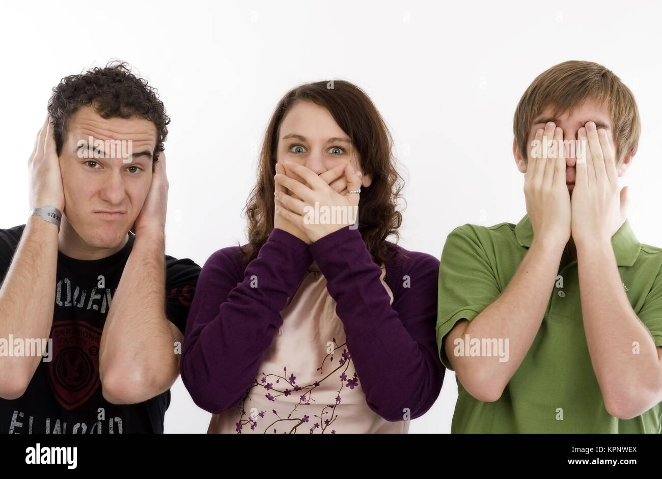 Model Release, Drei Teenager Beethovenstiftung Nichts, Sagen Nichts Und Sehen Nichts, 3-Affen-Motiv - Teenager, symbolisch für die drei Affen Stockfoto