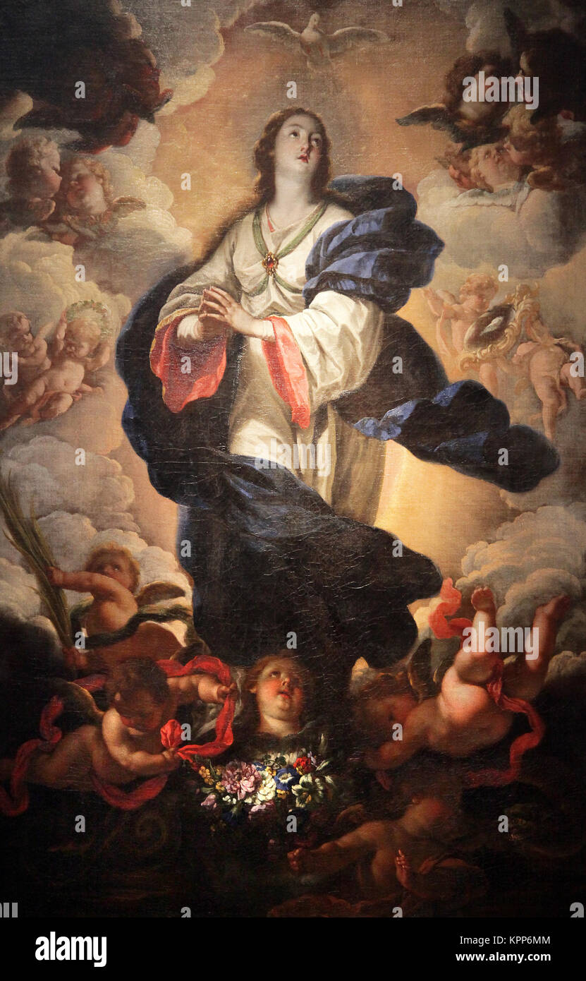 Die Unbefleckte Empfängnis Inmaculada concepcion (1698) von Acisclo Antonio Palomino de Castro y Velasco (1653–1726) spanischer Maler.Barock. Stockfoto