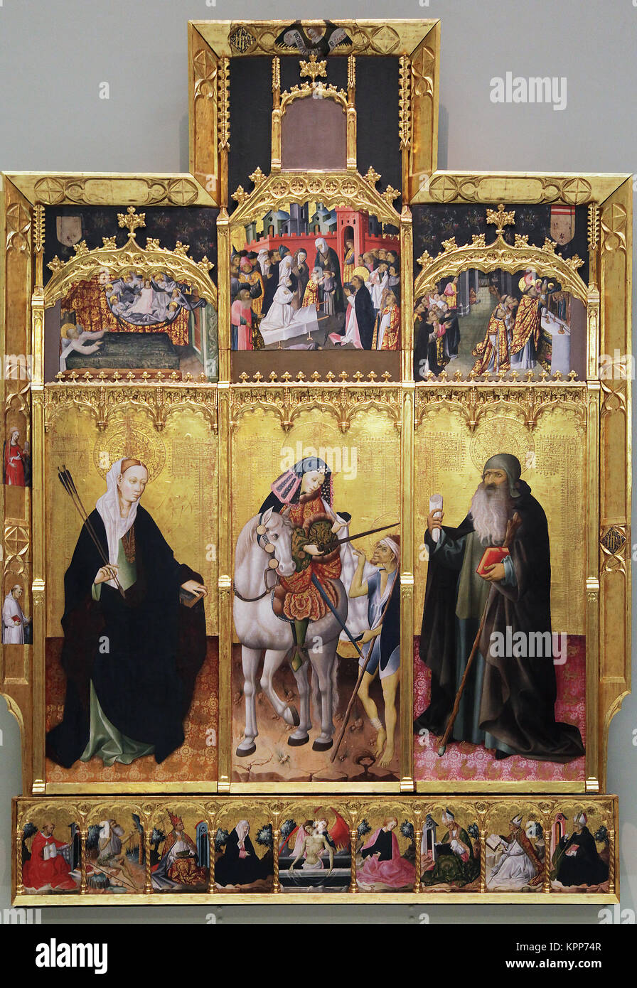 Altarbild von St. Martin und St. Ursula und St. Antonius der Große von Gonzalo Perez oder Gonçal Peris Sarrià 1380-1451 Valencia Maler Stockfoto