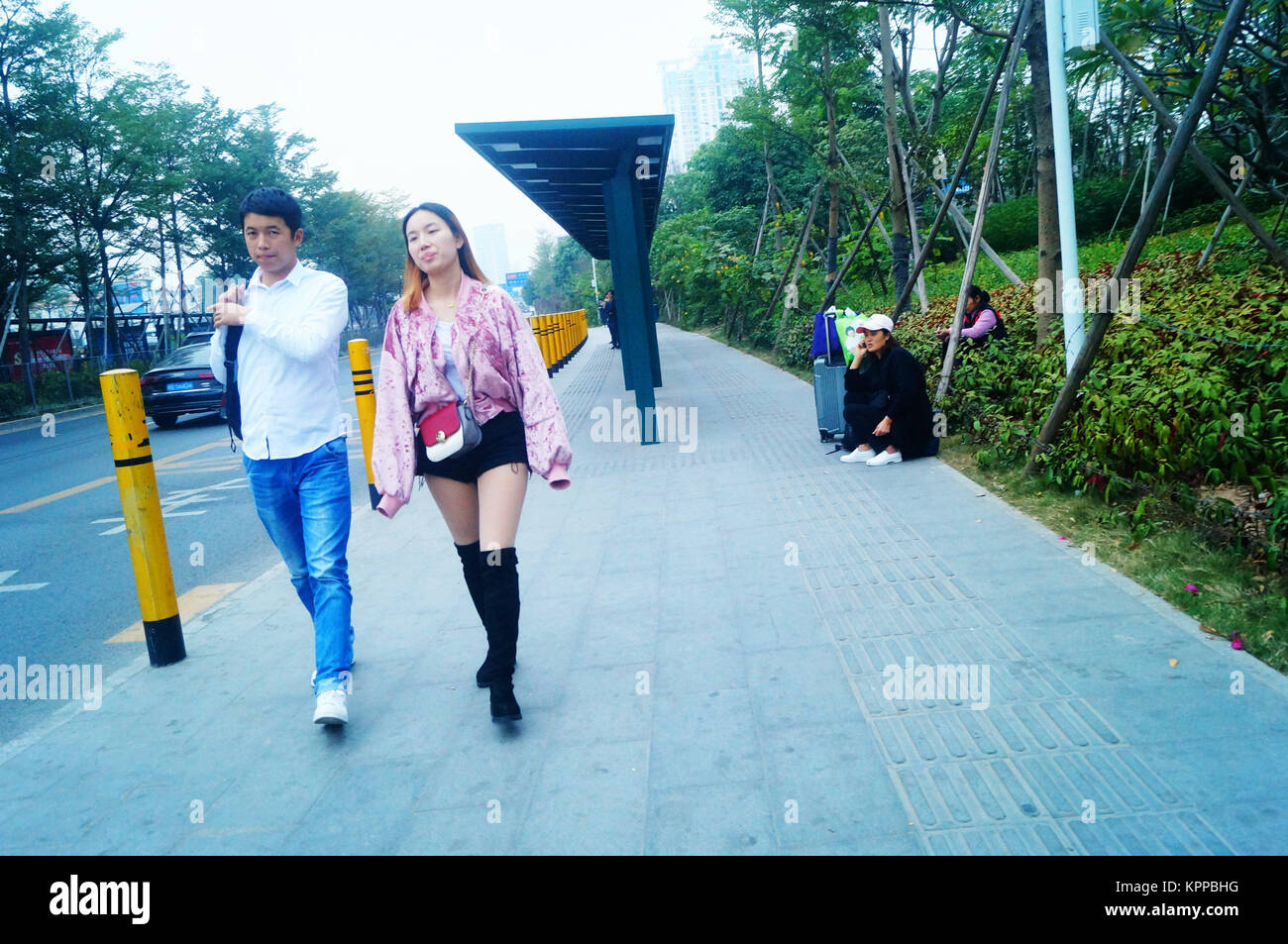 Am ursprünglichen Standort des Nantou Prüfplatz in Shenzhen hat sich zu einer Bushaltestelle umgebaut worden Stockfoto