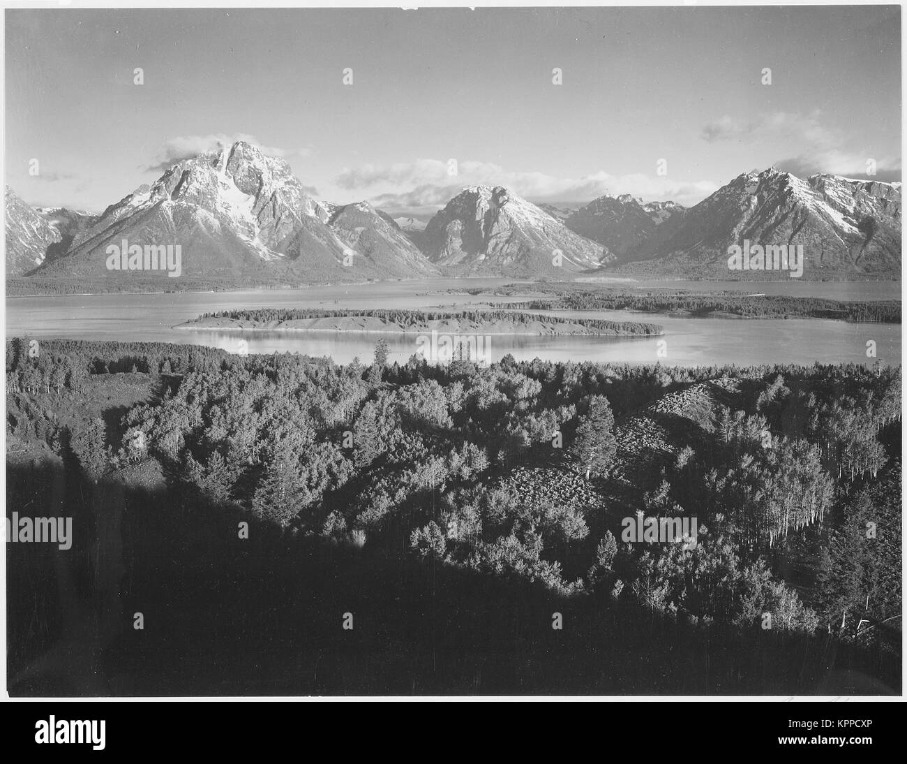 Mt. Moran und Jackson Lake von Signal Hill Grand Teton National Park Wyoming, Geologie, Geologische. 1933 - 1942 Stockfoto