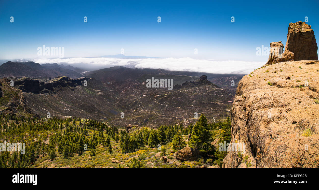 Panoramablick vom Pico de las Nieves der höchste Punkt auf Gran Canaria, Spanien. Stockfoto