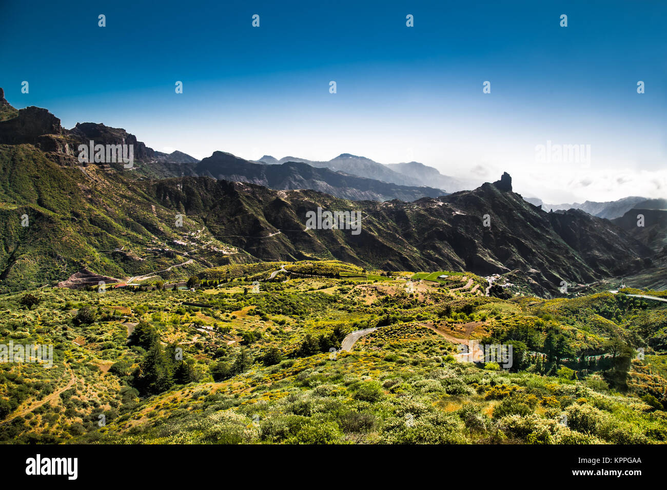 Panoramablick vom Pico de las Nieves der höchste Punkt Gran Canaria, Spanien. Stockfoto