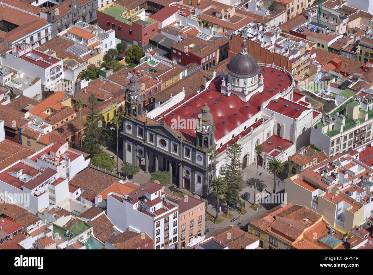 Luftaufnahmen von der Kathedrale und der Stadt La Laguna, Teneriffa, Kanarische Inseln Stockfoto