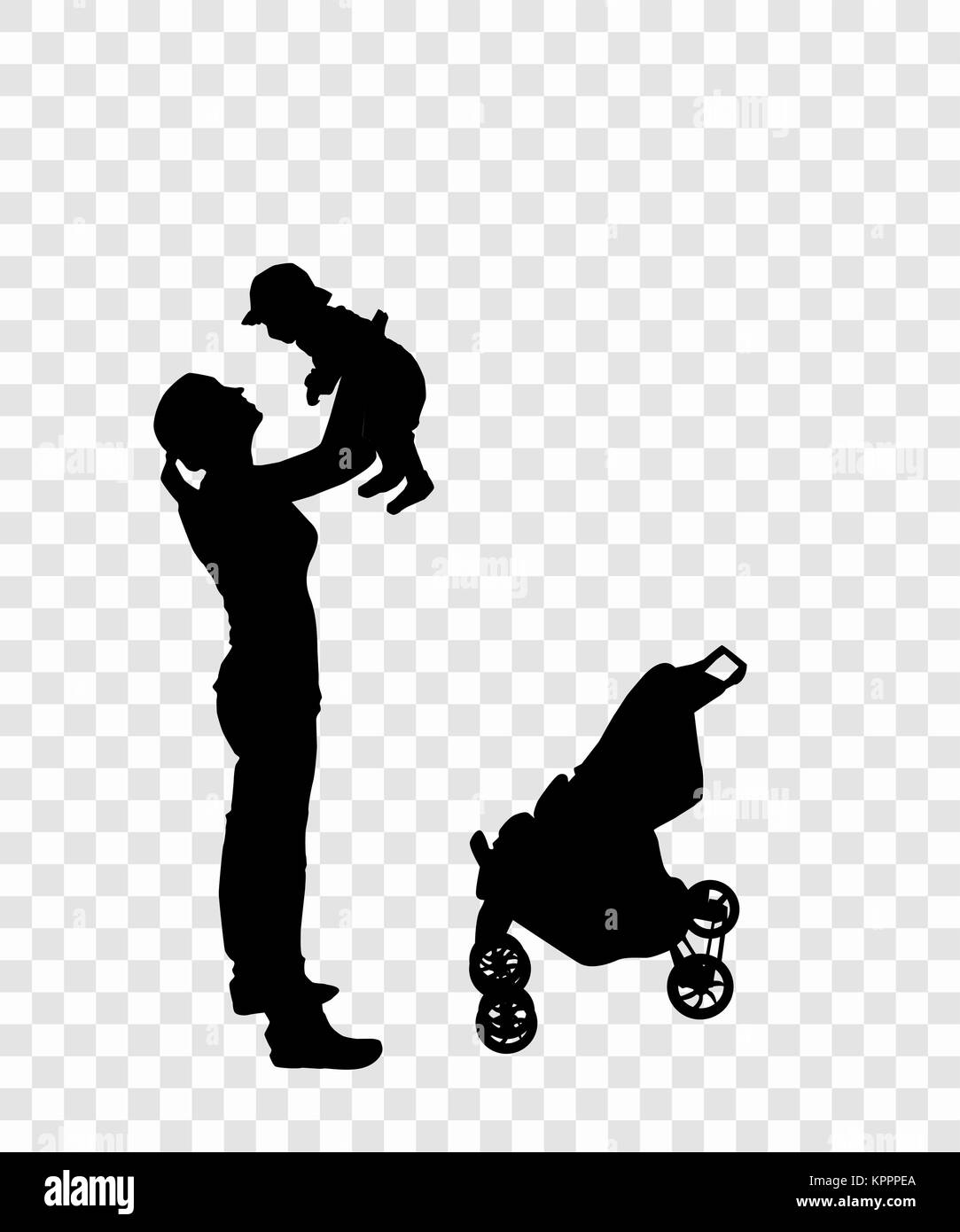 Aufkleber auf dem Auto Silhouette von Mutter mit Kind. Das Kind ist in Th Stock Vektor