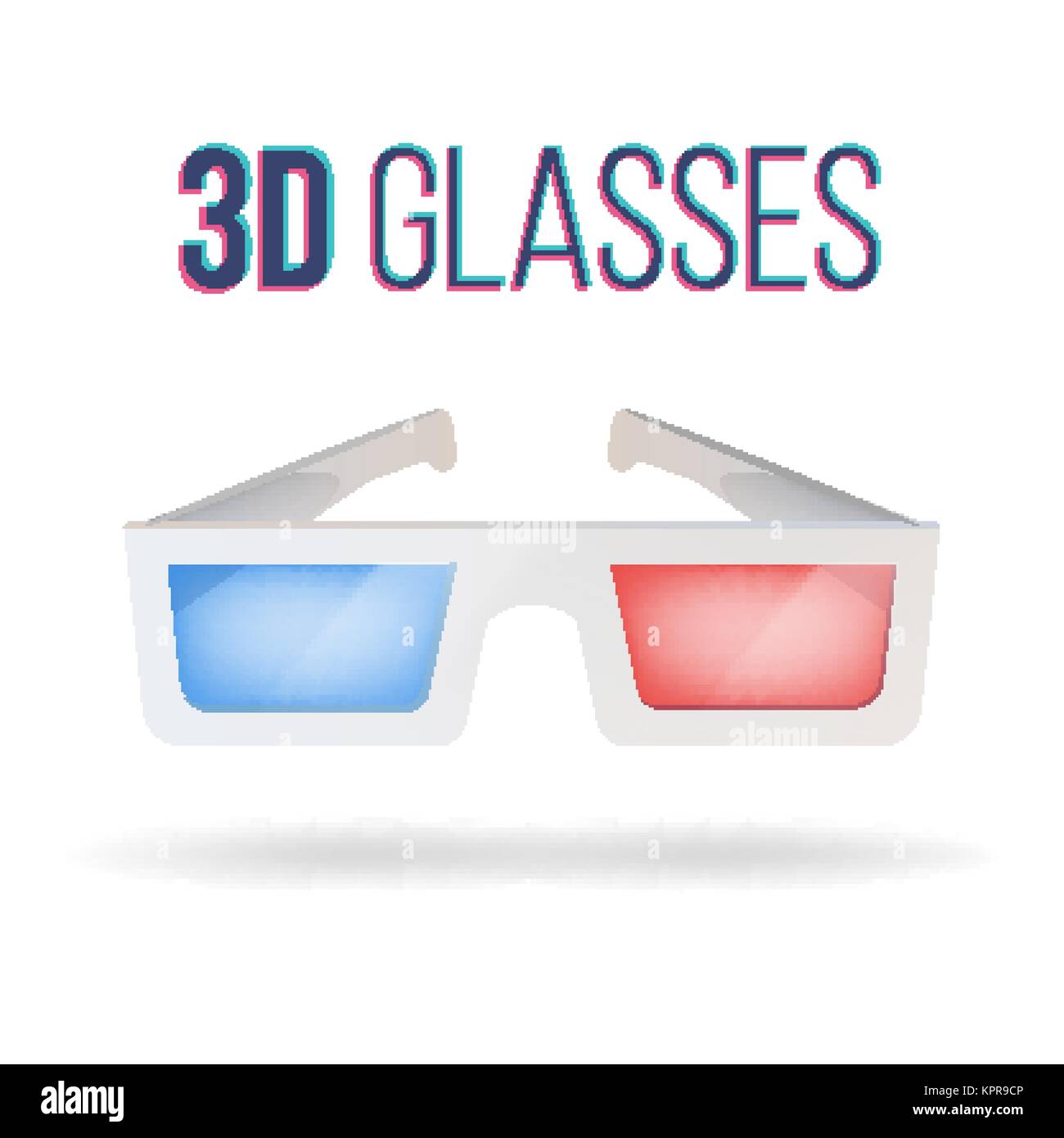 Realistische 3D-Brille Vektor. Rot, Blau. Papier Cinema 3D-Brille. Auf weissem Hintergrund Abbildung isoliert Stock Vektor