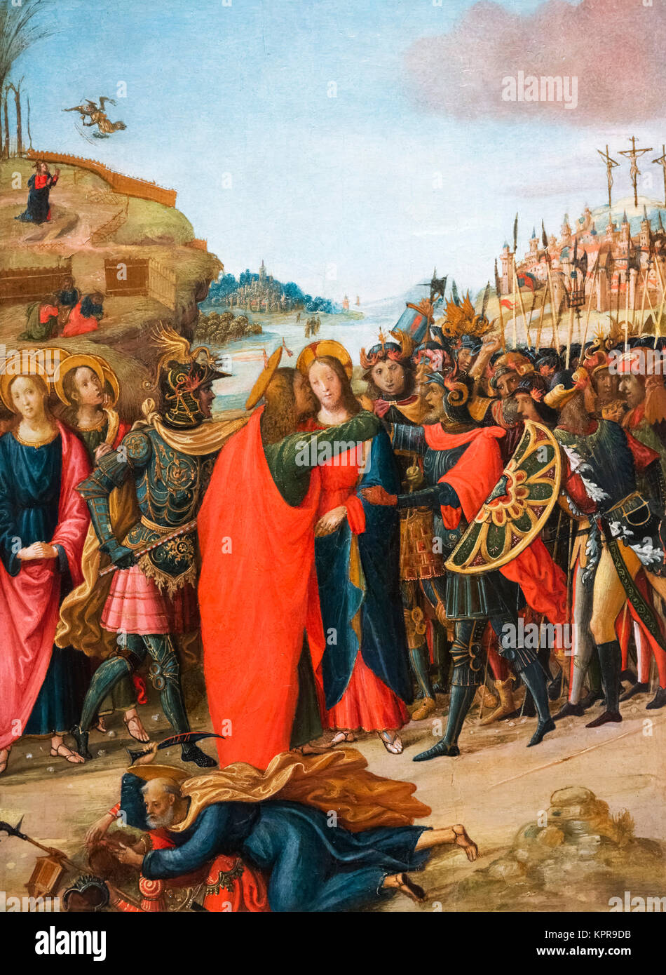 Die Verhaftung von Jesus durch den Maestro di Marradi. Tempera auf Holz, c. 1500-1510. Das Gemälde zeigt Judas Ischariot, Christus der Kuss des Verrats. Stockfoto