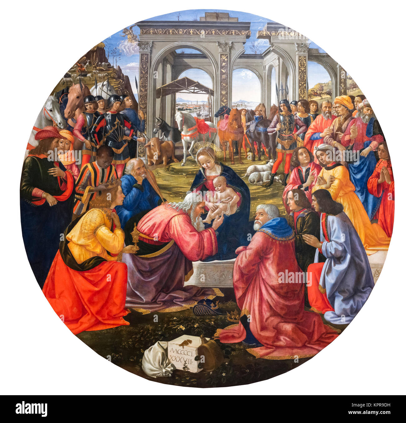 Anbetung der Heiligen Drei Könige von Domenico Ghirlandaio (Domenico Bigordi, 1448-1494), Tempera auf Holz, 1487. Stockfoto