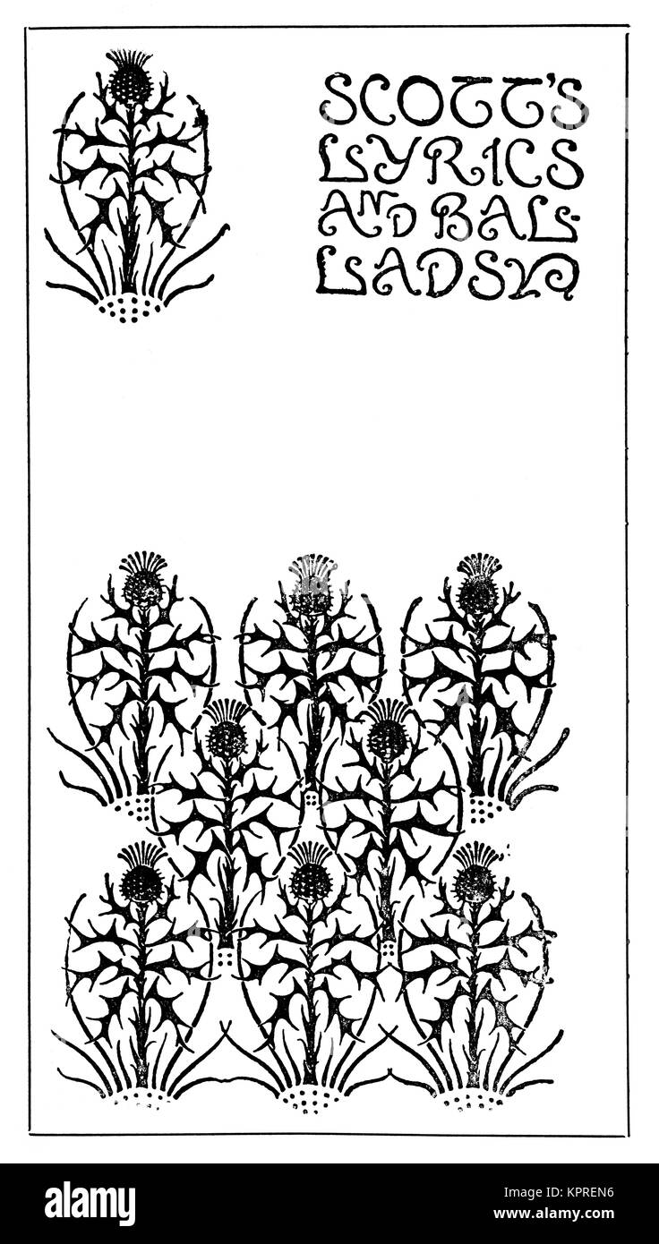 Kranke 486 Scotts Lyrics und Balladen, 1894 Buch für Design von dem Künstler Frederick Colin Tilney aus dem Studio Magazin Stockfoto
