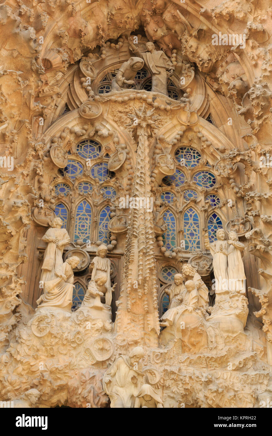 Detail Außenseite von Gaudís La Sagrada Famillia, Barcelona, Katalonien, Spanien Stockfoto