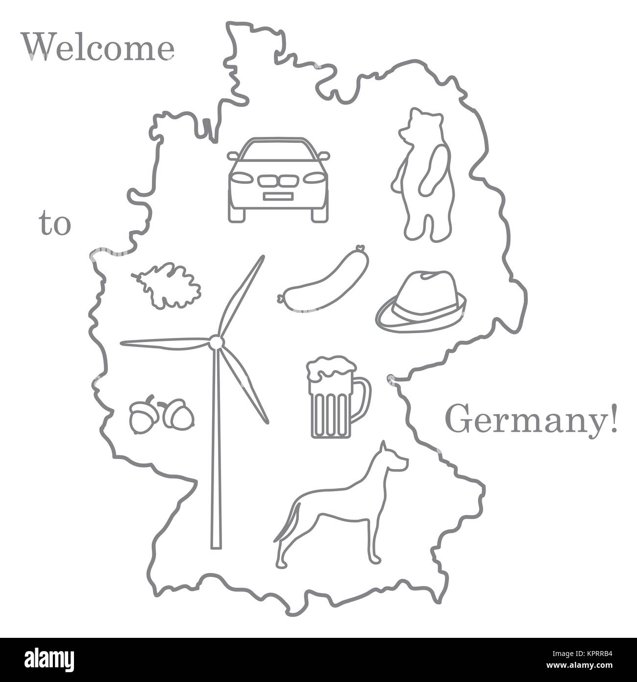 Vector Illustration mit verschiedenen Symbolen in Deutschland. Reisen und Freizeit. Design für Banner, Poster oder Drucken. Stock Vektor