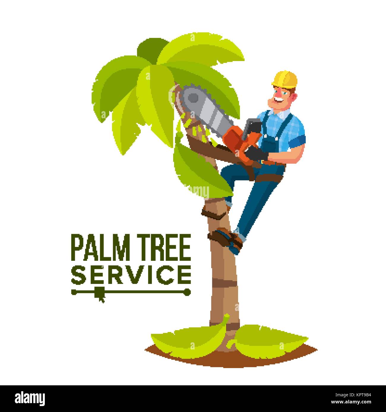 Palm Tree-Vektor. Professionelle Menschen. Trimmen von Baum zu Baum- oder Ausbau. Isolierte flache Zeichentrickfigur Abbildung Stock Vektor