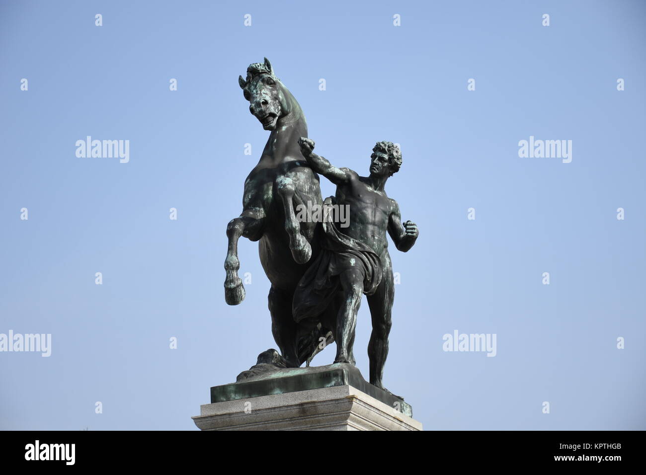 Equestrian statuen, statuen, bronze Statuen, Bronze Statue, bronze, Parlament Wien, Dach, Sokrates Stockfoto