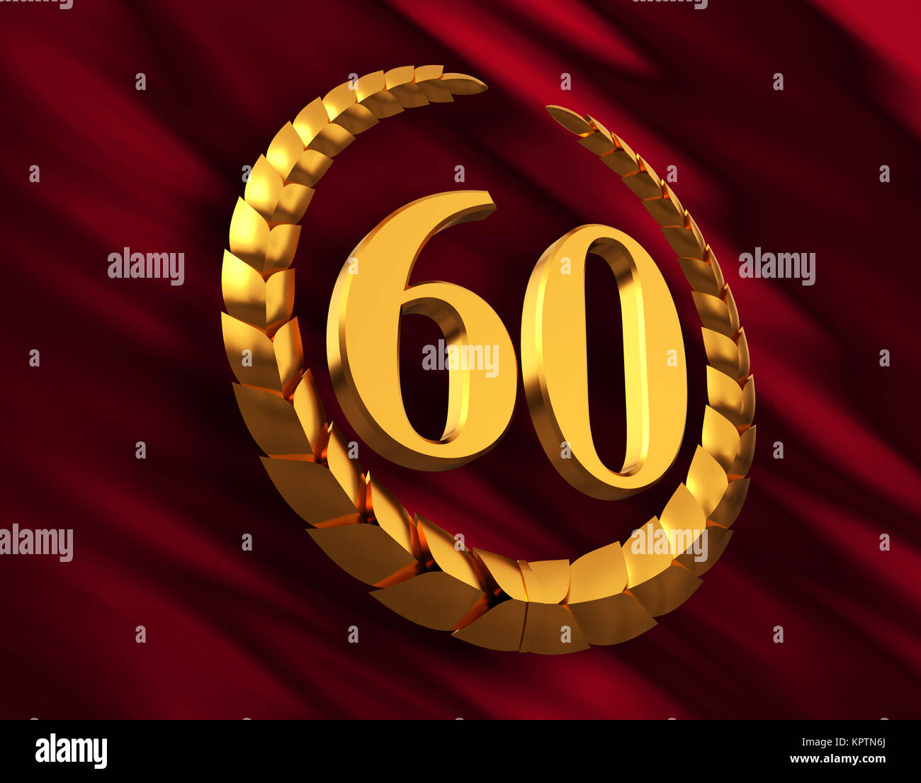 Jahrestag goldenen Lorbeerkranz und Ziffer 60 auf Red Flag Stockfoto