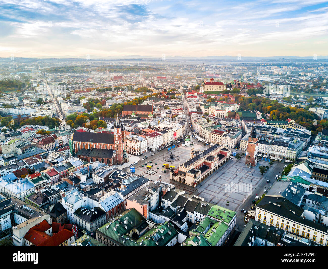 Blick über die Stadt mit historischen Marktplatz in Krakau, Polen Stockfoto