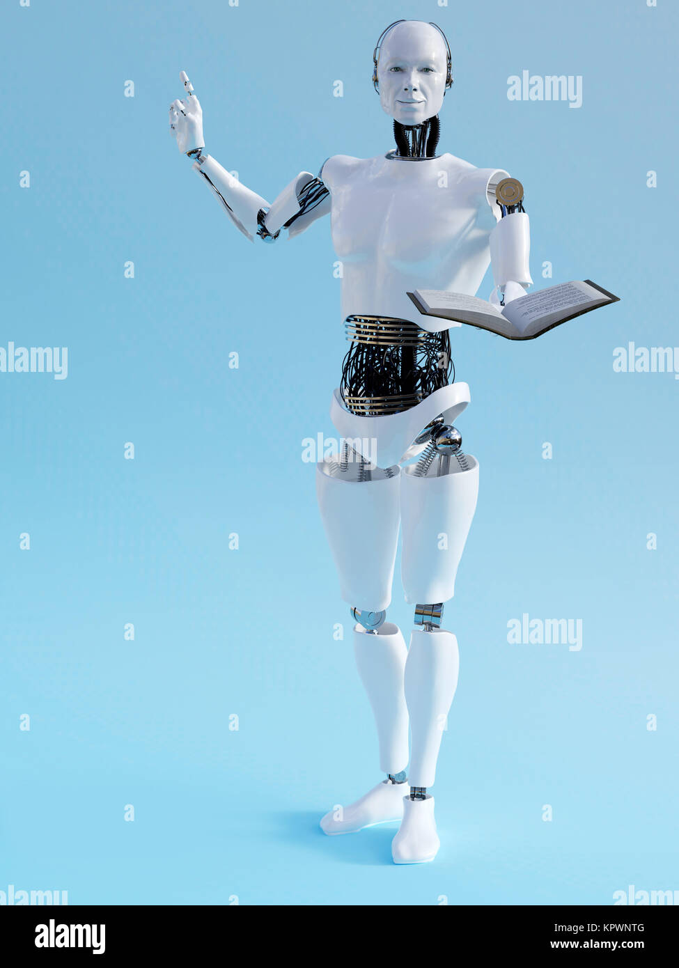 3D-Rendering eines Roboters Mann mit Buch. Stockfoto