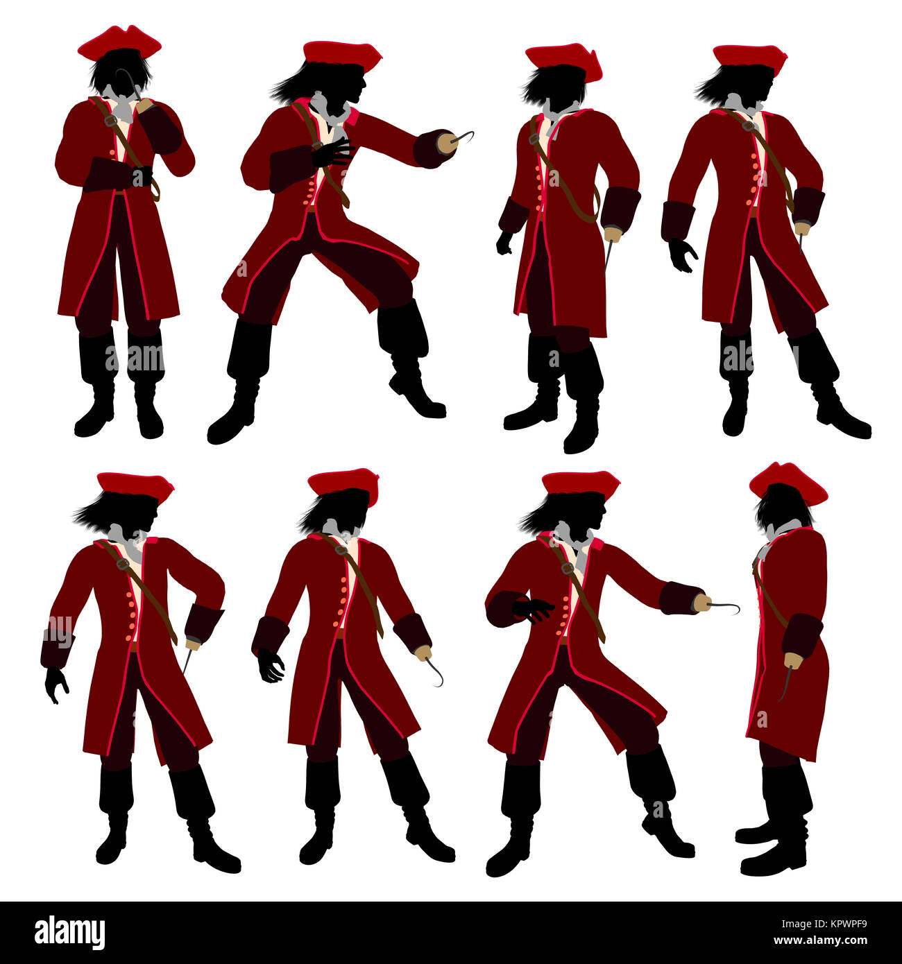 Captain Hook Abbildung Silhouette auf weißem Hintergrund Stockfoto