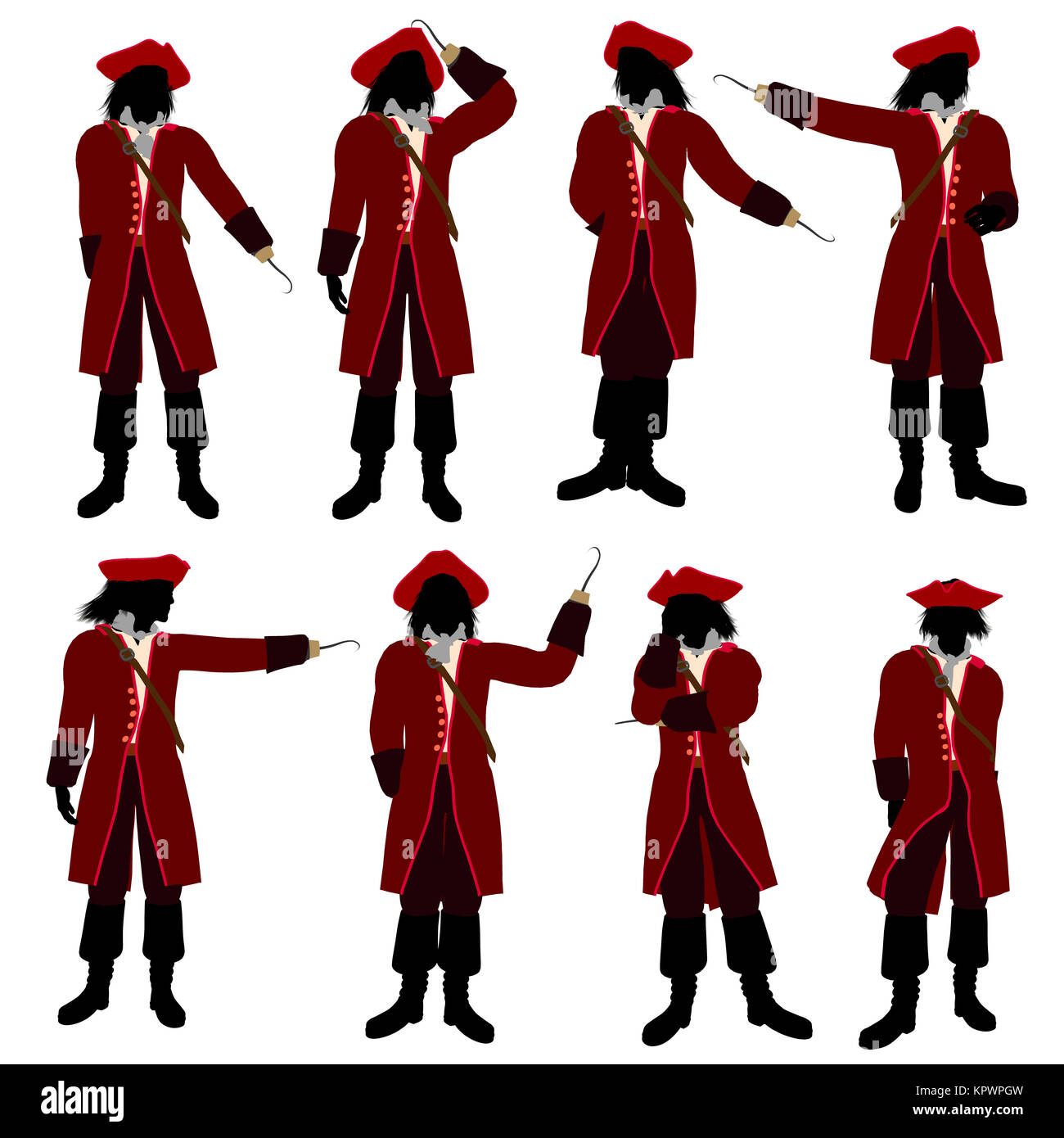 Captain Hook Abbildung Silhouette auf weißem Hintergrund Stockfoto