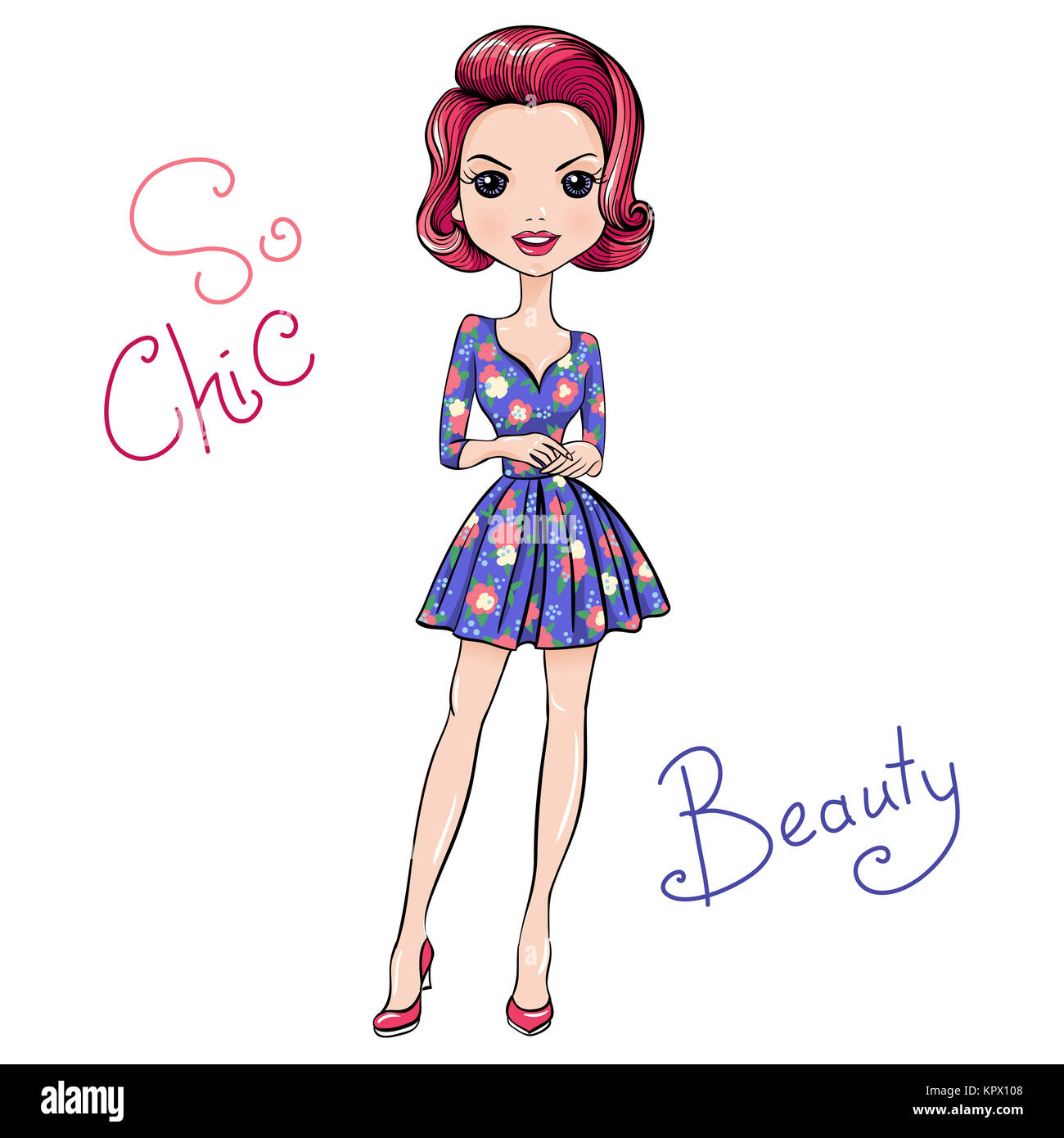 Vektor Pop-Art süße Mode Mädchen. Stockfoto