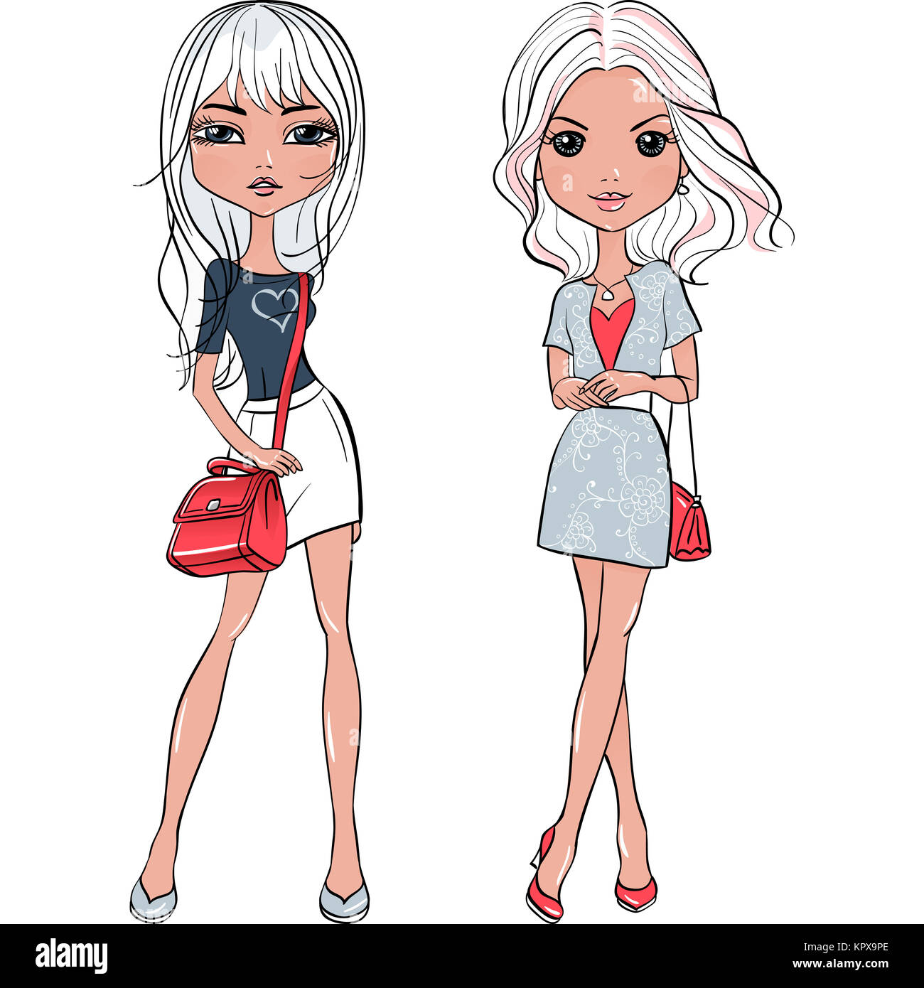 Vektor setzen süße Mode Mädchen Stockfoto