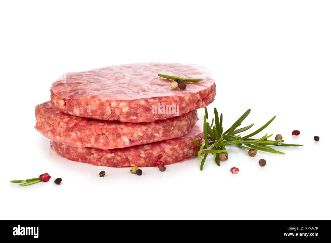 Rohe Hamburger und Gewürzen. Stockfoto