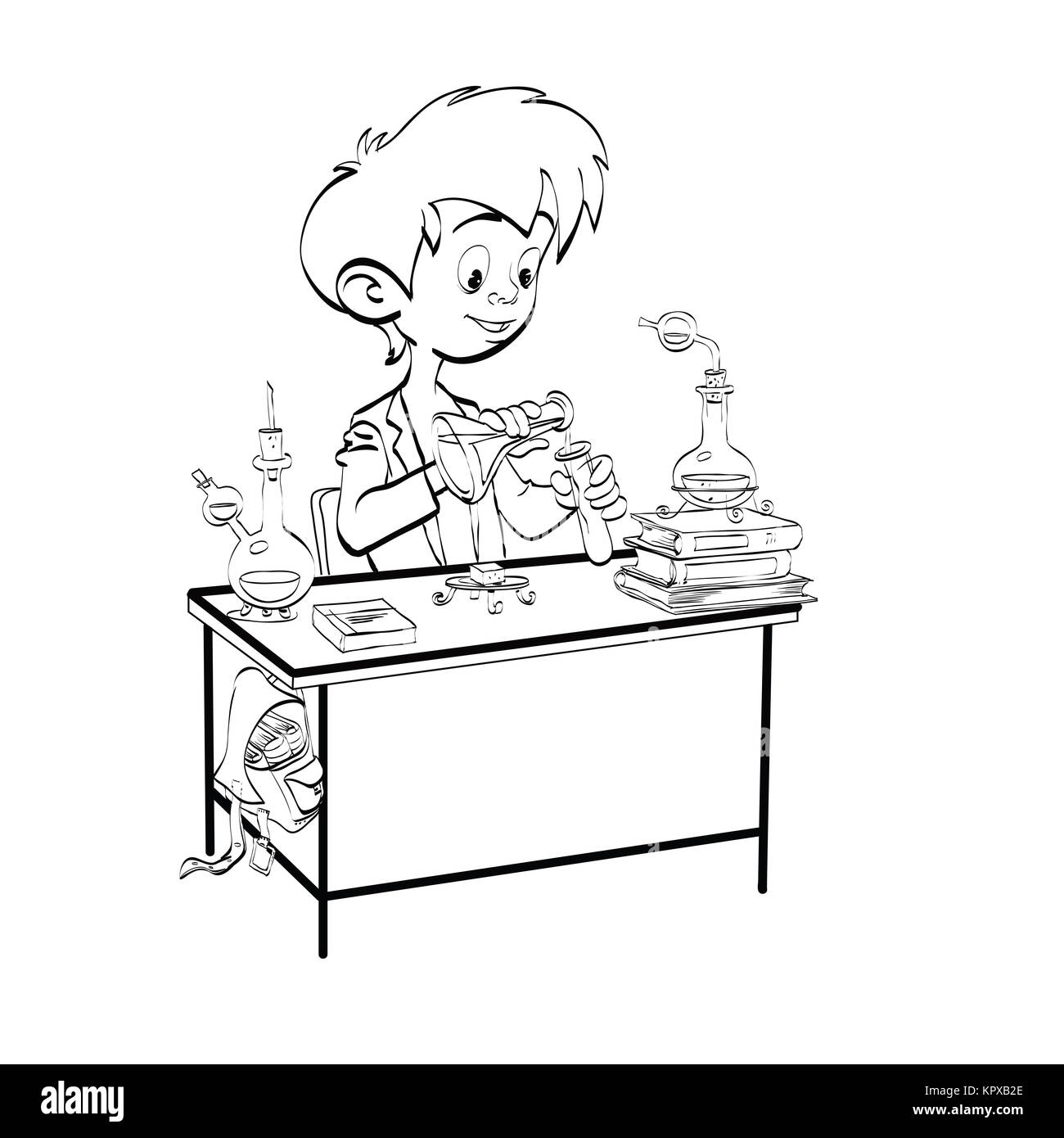 Chemie, gießt junge Schüler Fläschchen Stockfoto