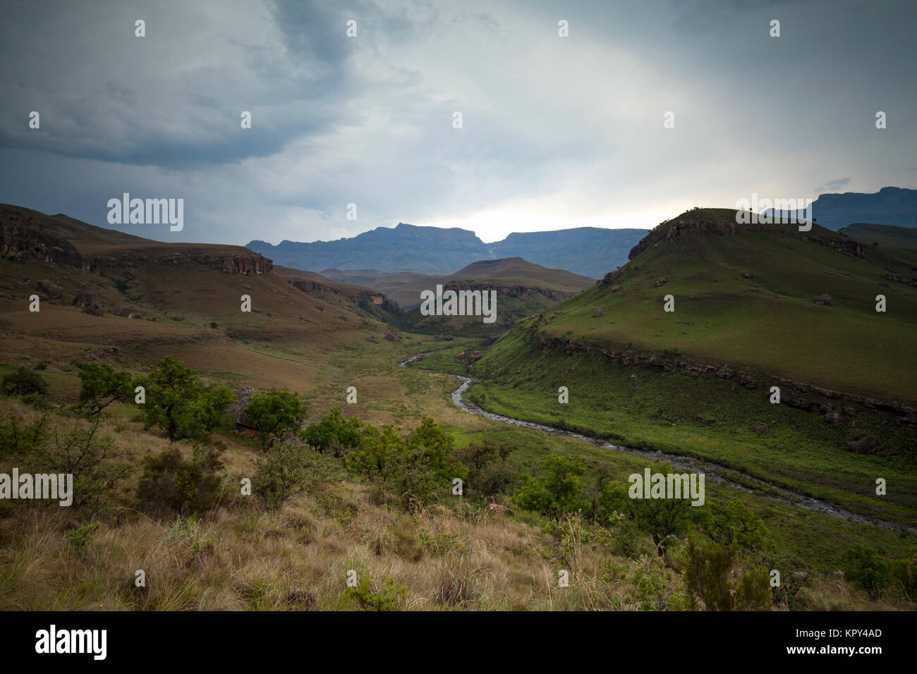 Ein Blick auf die Bushman River in Giant's Castle finden, Kwa-Zulu Natal, Südafrika. Stockfoto