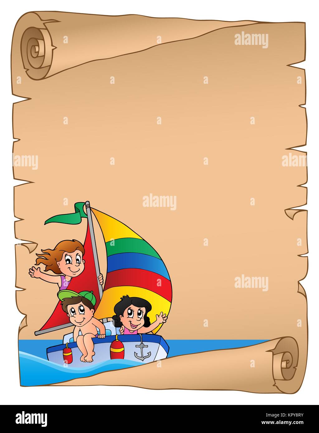 Pergament mit Kindern auf dem Schiff Stockfoto