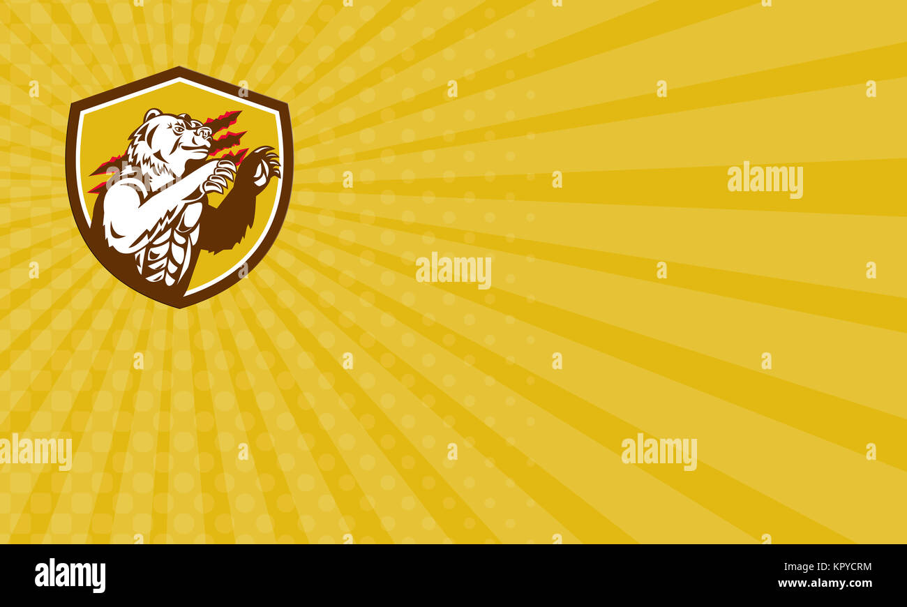 Business card Kalifornien Grizzly Bär grinste Claw Marken Crest Retro Stockfoto