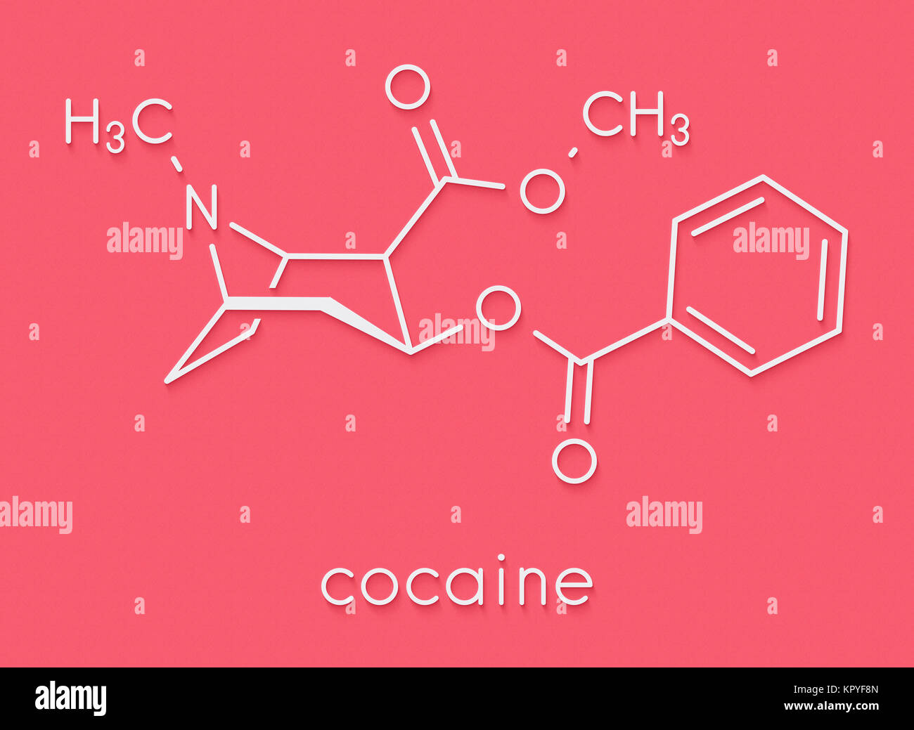 Kokain Stimulans Molekül. Als Salz oder als freie Base (Crack, Freebase) verwendet. Skelettmuskulatur Formel. Stockfoto