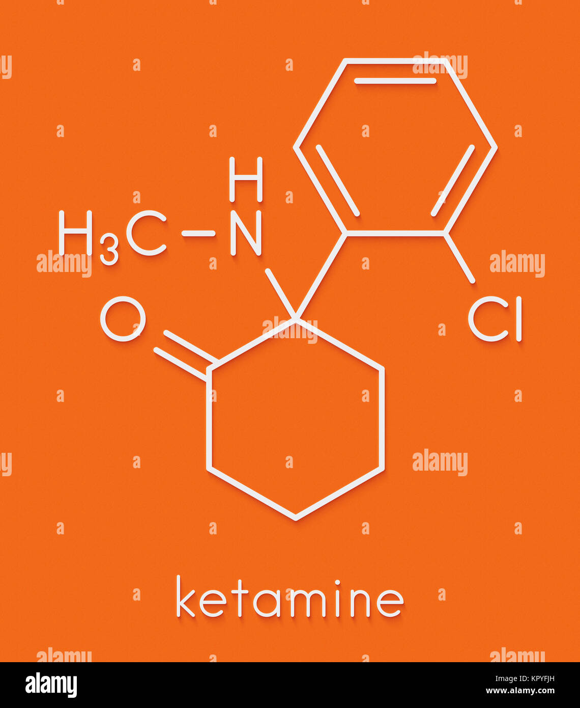 Ketamin betäubende Droge Molekül. Sowohl medizinisch und im Freizeitbereich mit der gesetzlich zulässigen Überlandgeschwindigkeit verwendet. Skelettmuskulatur Formel. Stockfoto