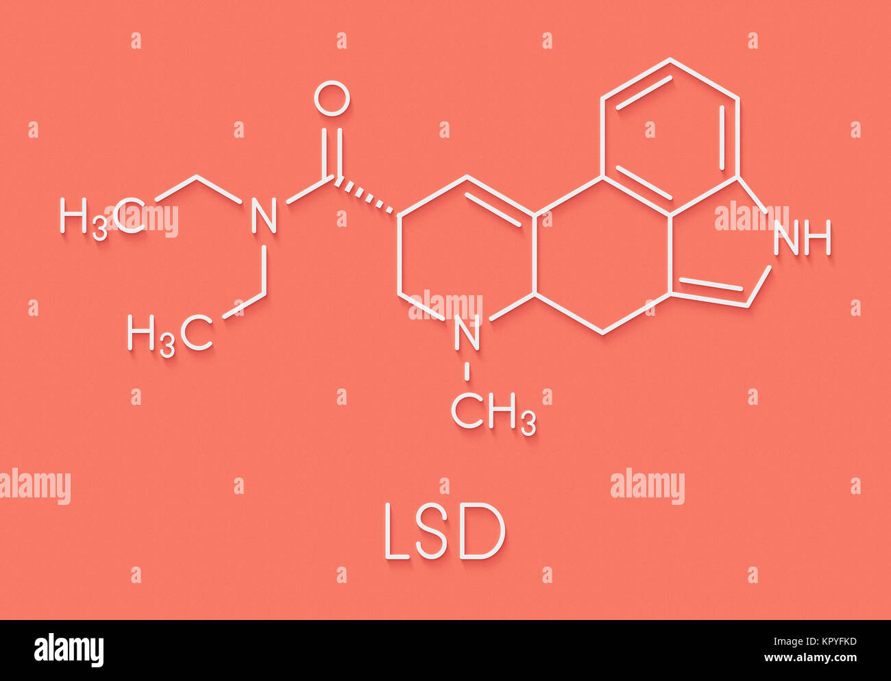 LSD (Lysergic Acid diethylamide) psychedelische Droge Molekül. Skelettmuskulatur Formel. Stockfoto