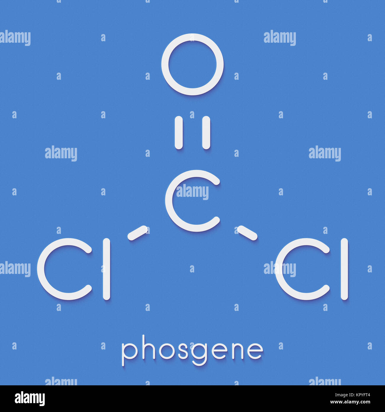 Phosgen Molekül. Gemeinsamen chemischen Reagenzien, auch als chemische Waffe eingesetzt. Skelettmuskulatur Formel. Stockfoto