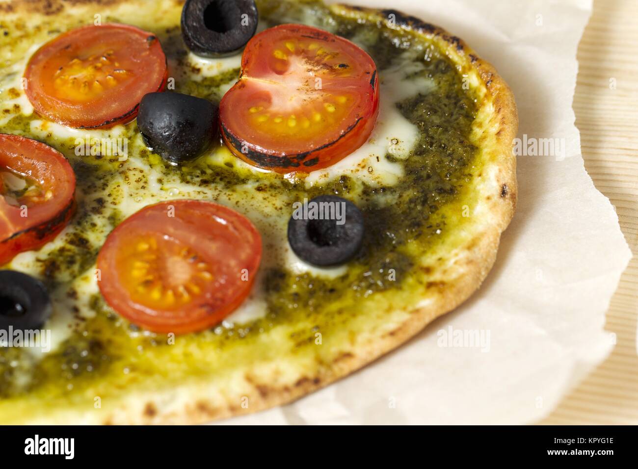 Makro Bild von Pizza Stockfoto