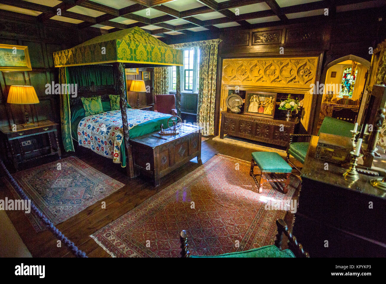 Die Schlafzimmer im Athelhampton House, Puddletown, Dorset, England, Großbritannien Stockfoto