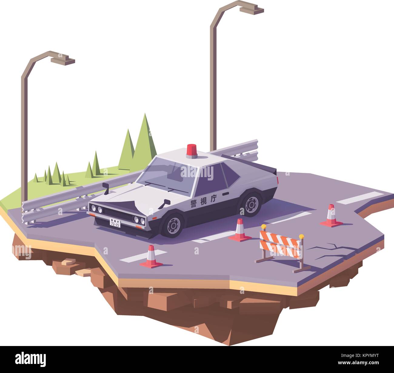 Vektor Low Poly klassische japanische Polizei Auto Stock Vektor