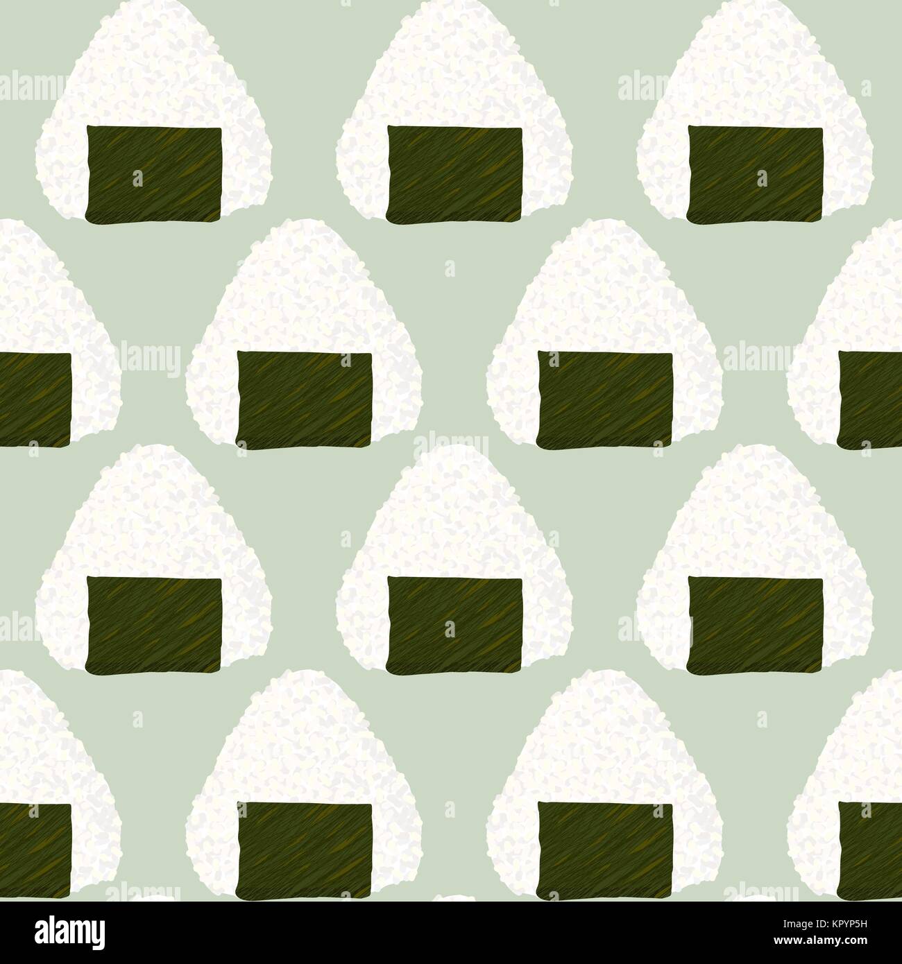 Onigiri (japanische Reis ball) Hintergrund. Nahtlose Muster. Asiatische Snacks. Mittagessen Textur. Dreieck Reisbällchen aufgewickelt mit Nori Algen. Für Tapeten, p Stock Vektor
