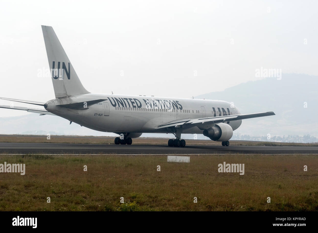 Beoing 767-300 von Vereinten Nationen, für den Flughafen der Seychellen, Mahé Stockfoto