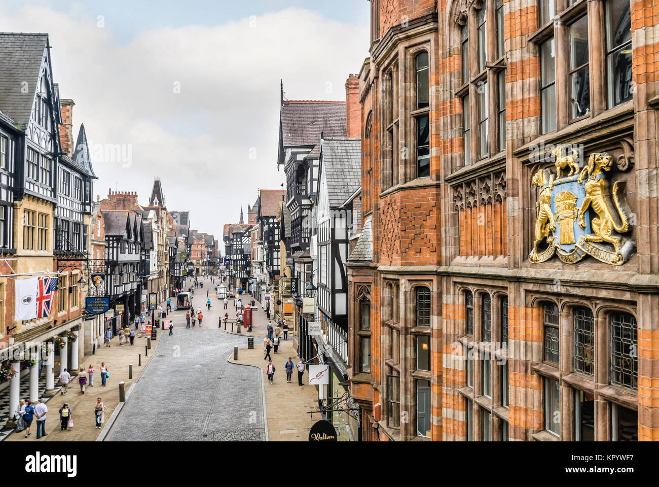 Stadtbild in der Altstadt von Chester, Cheshire, England, Großbritannien Stockfoto