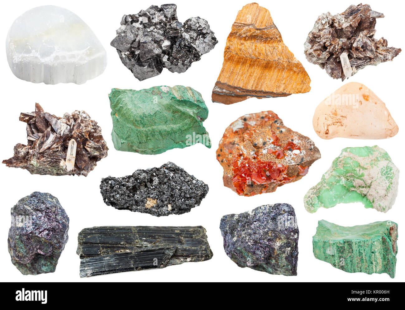 Satz von verschiedenen Mineralien - vanadinite, bornit, etc. Stockfoto