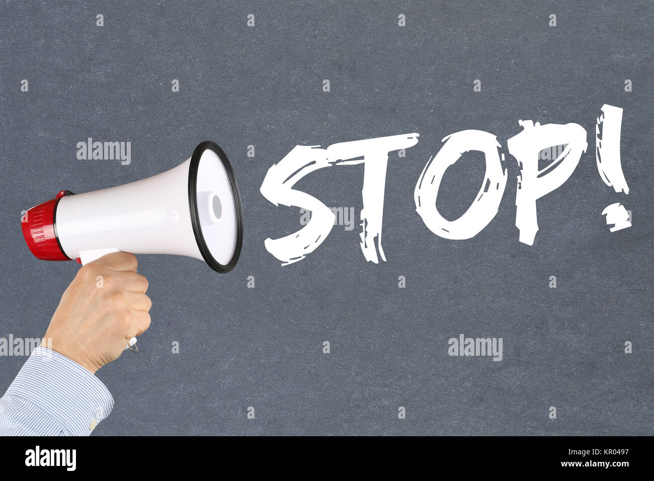 Stop Stop warten Business Konzept von Megafon Stockfoto