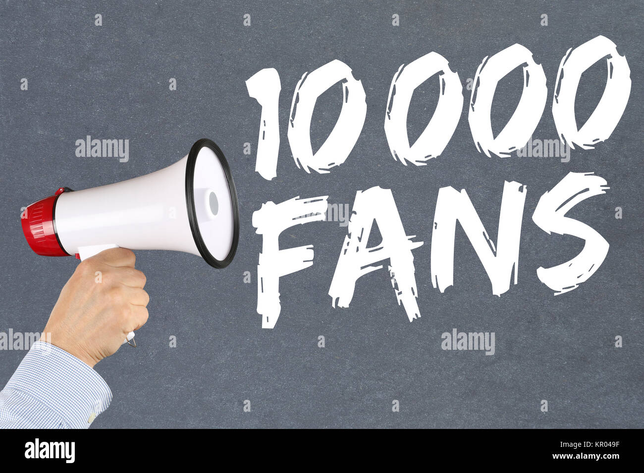 10000 Fans mag Social Media Netzwerken Konzept der Megafon Stockfoto