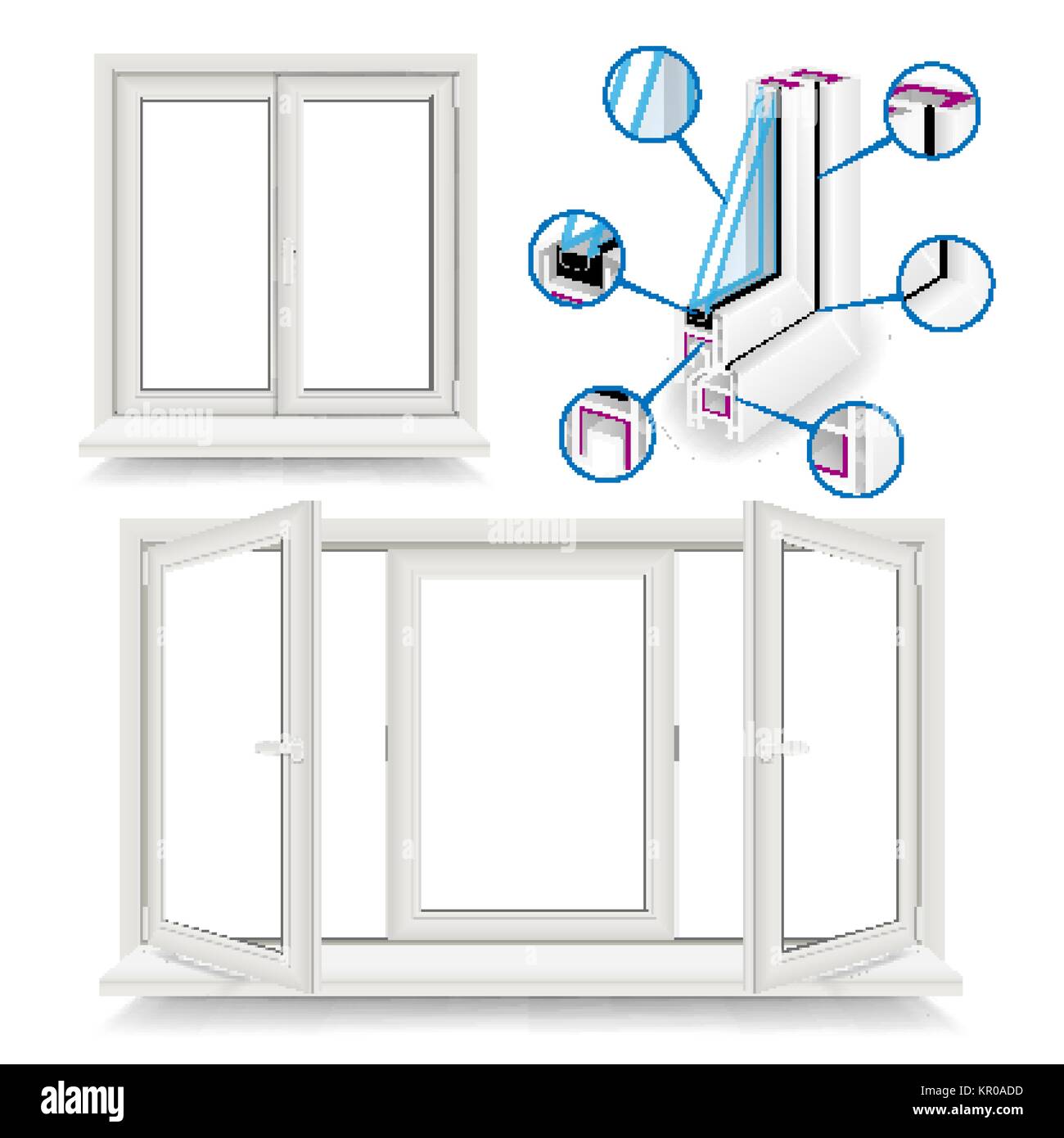 Kunststoff Fenster Vektor. Infografik Vorlage. Kunststoff Fenster Profil. Isolierte Abbildung Stock Vektor