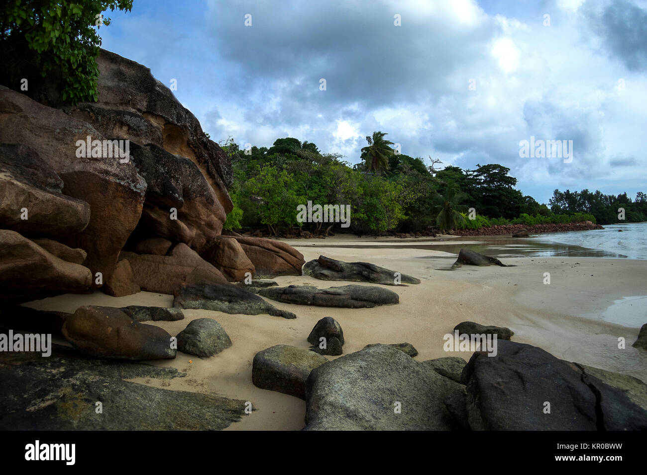 Küste auf Praslin anse Madge Stockfoto