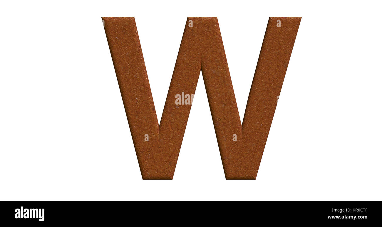 3D-Rendering des Buchstaben W in gebürstetem Metall auf einem weißen Hintergrund isoliert Stockfoto