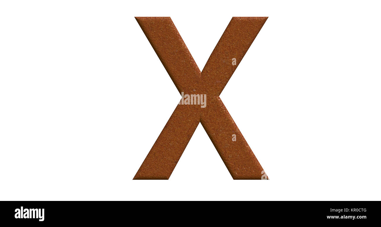 3D-Rendering der Buchstabe X in gebürstetem Metall auf einem weißen Hintergrund isoliert Stockfoto