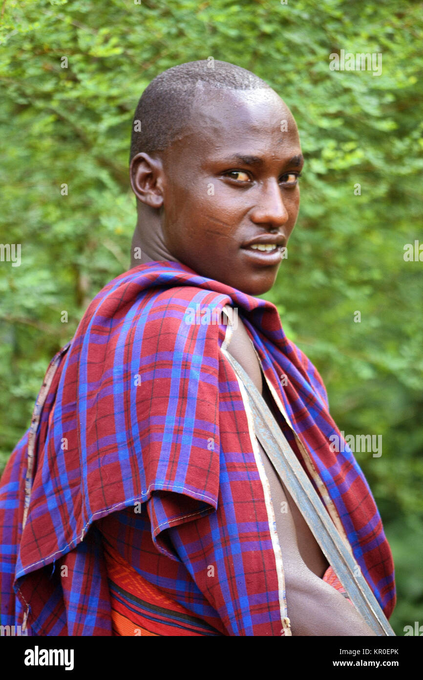 Massai im Naturpark der Masai Mara. Die Massai sind ein NILOTISCHEN Ethnie bewohnt, südlichen und nördlichen Kenia Tansania. Stockfoto