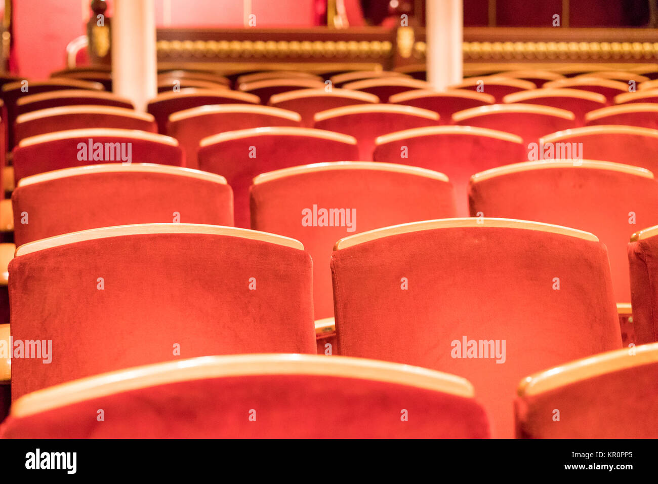 Rote Stühle im Theater Stockfoto